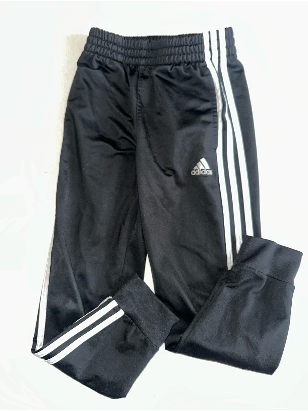 Kids Size 8 adidas Black Kids Track Pants with White 3-Stripes